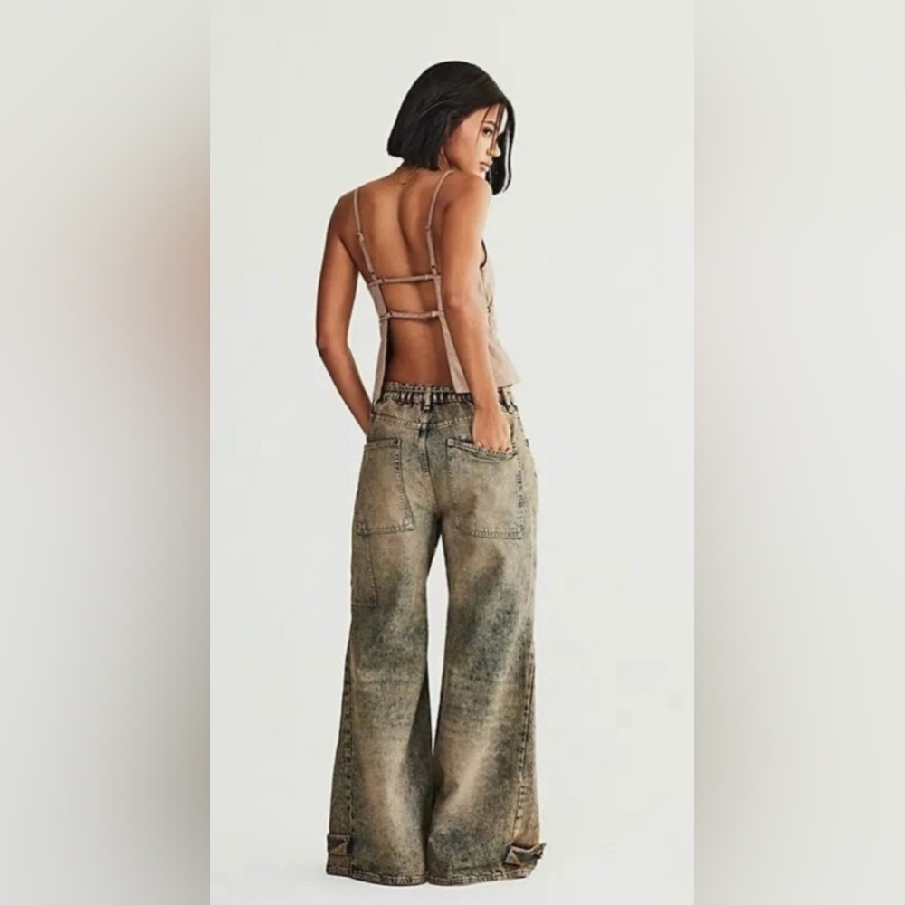 NWT Free People Curvy Outlaw sz S Wideleg Jeans In Memphis Mud - Picture 4 of 14